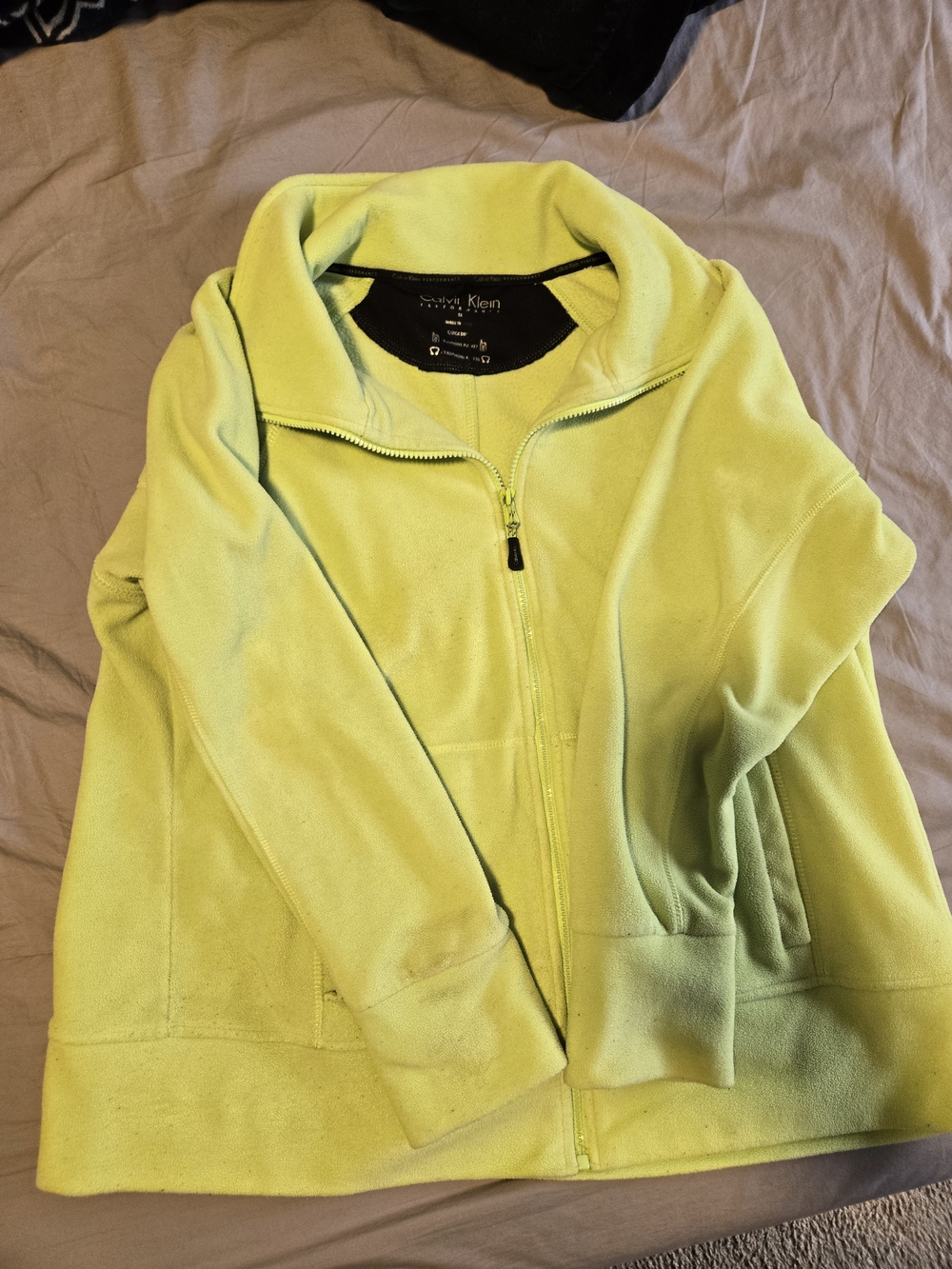 Calvin Klein Women's Lime Green Full-Zip Bomber Fleece Jacket